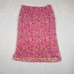 Y2K Coquette Girl Pink Paisley Floral Mesh Midi Skirt Springtime Size Small